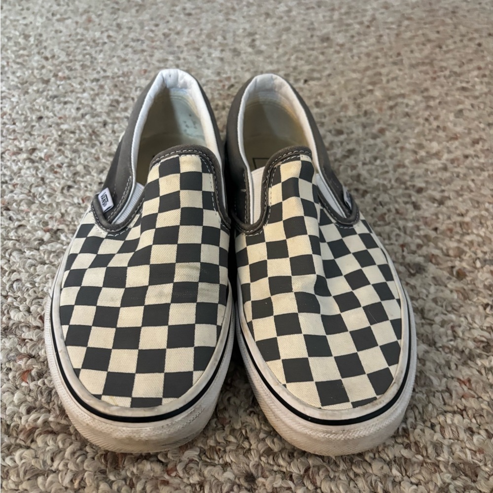 Vans Grey and White Checkerboard Slip-Ons
